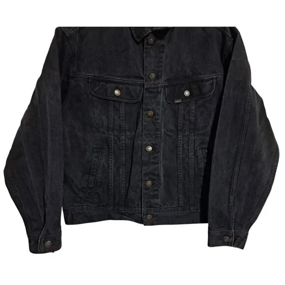 Lee Trucker Jacket Mens L Black Overdyed Denim Vintage 1990s Lee 7175SB - Picture 4 of 10